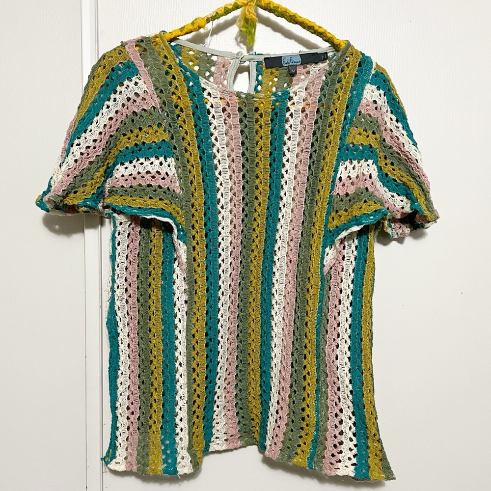 Eva Franco Crotchet Flutter Sleeve Top M